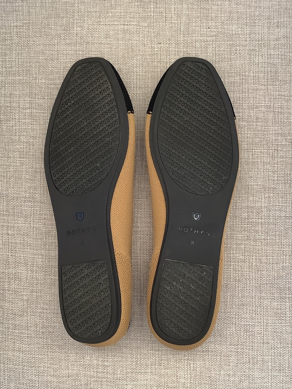 Rothy's Two-Tone Tan and Black Cap-Toe Ballet Flats, size 8 - Picture 8 of 10